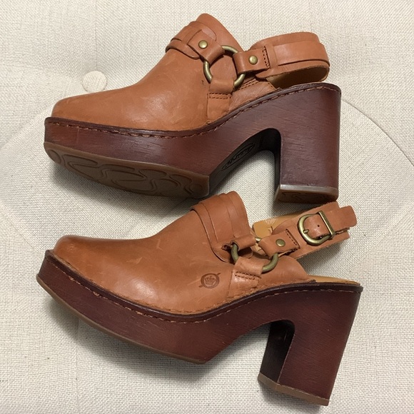 BORN Women’s Hudson’s Comfort Slingback Clogs Cognac SZ 8 Western Boho Academia - Picture 7 of 15